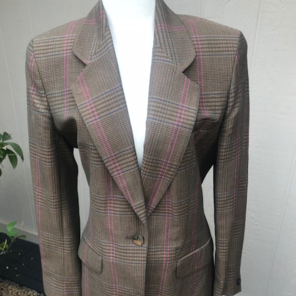 Anne Klein Plaid Wool Blazer